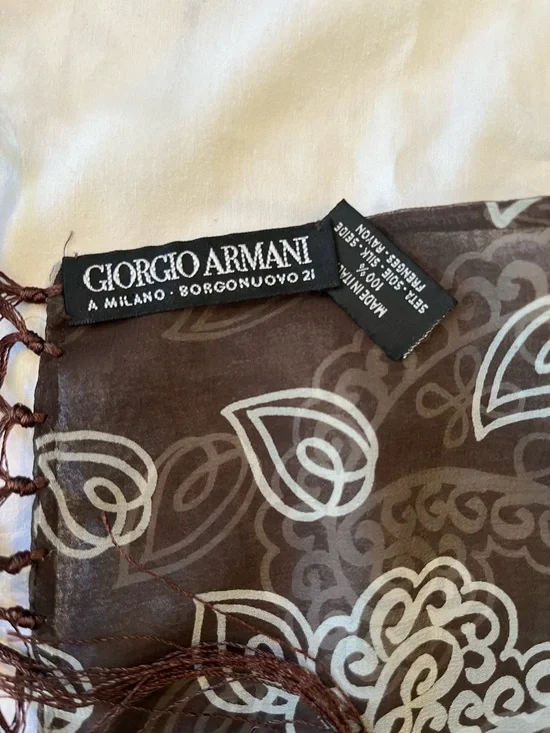 Giorgio Armani Brown Paisley Fringe Scarf - Picture 3 of 5
